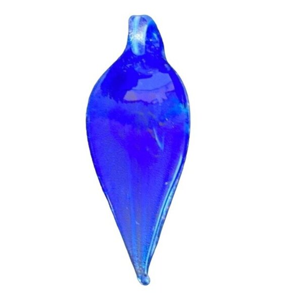 Artisan Glass Leaf Pendant Blue & Gold - Picture 2 of 2